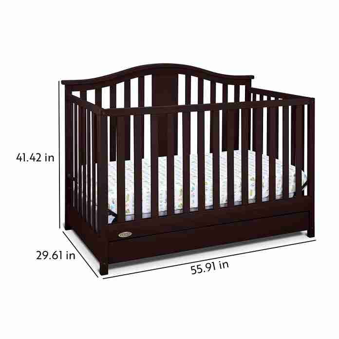 Graco Solano 4-in-1 Convertible Crib with Drawer, Converts to Daybed, Toddler Bed, and Full Size Bed, Undercrib Storage Drawer, Adjustable Mattress Height, Espresso