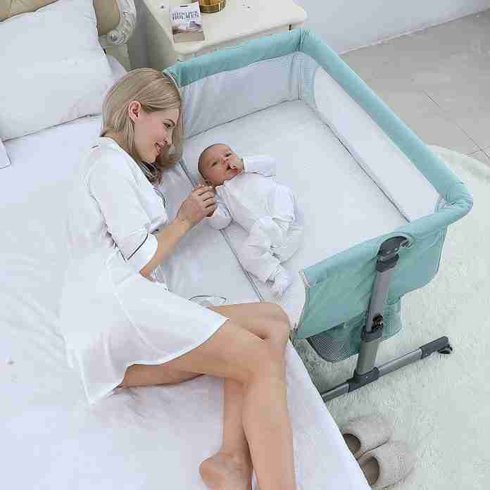 Bedside Sleeper Bedside Crib, Baby Bassinet 3 in 1 Travel Baby Crib (Khaki)