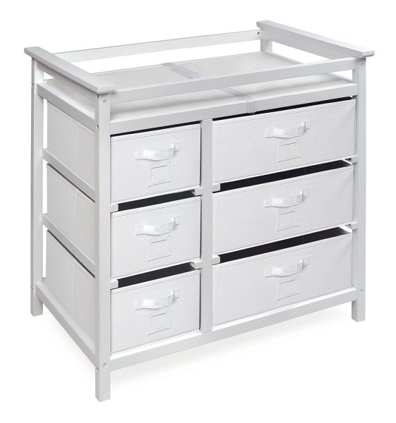 Badger Basket Modern Baby Changing Table with 6 Storage Drawers and Pad - White