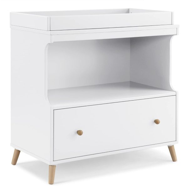 Delta Children Essex Convertible Changing Table with Drawer, Bianca White/Natural
