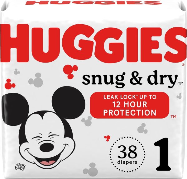 Huggies Size 1 Diapers, Snug  Dry Newborn Diapers, Size 1 (8-14 lbs), 38 Count