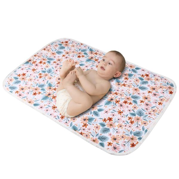 Baby Diaper Changing Pad, 21 5/8 x 31.5 Waterproof Changing Pad Liners 2Pack - Reusable Soft and Absorbent Portable Changing Mat(Flower1PCS)