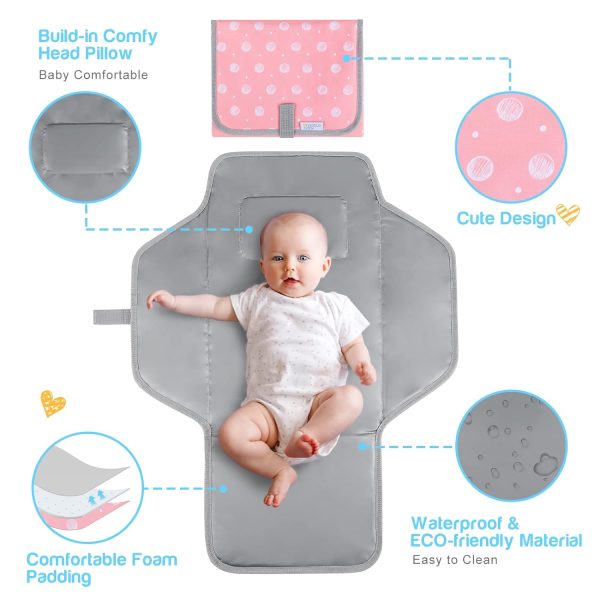 Baby Portable Changing Pad Travel - Waterproof Compact Diaper Changing Mat with Built-in Pillow - Lightweight Foldable Changing Station, Newborn Shower Gifts