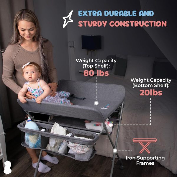Bunnytail Baby Portable Changing Table for Baby - Baby Changing Tables with 2X Thicker Pad and 2X Storage Capacity - Waterproof and Durable Diaper Changing Table