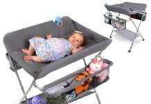 bunnytail baby portable changing table for baby baby changing tables with 2x thicker pad and 2x storage capacity waterpr 2