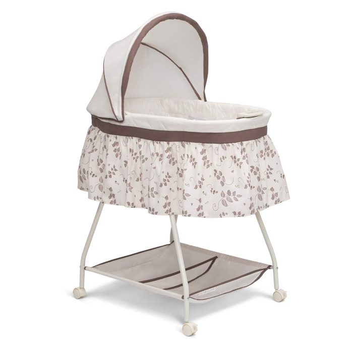 delta children deluxe sweet beginnings bedside bassinet portable crib with lights and sounds falling leaves