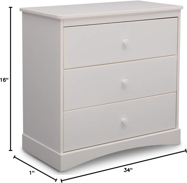 Delta Children Sutton 3 Drawer Dresser with Changing Top, White