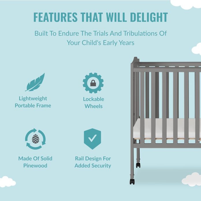 dream on me 2 in 1 lightweight folding portable stationary side crib in white greenguard gold certified baby crib to pla 4