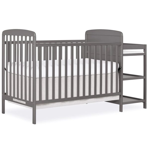 Dream On Me Anna 3-in-1 Full-Size Crib and Changing Table Combo in Steel Grey, Greenguard Gold Certified, Non-Toxic Finishes, Includes 1 Changing Pad, Wooden Nursery Furniture
