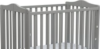 folding portable mini baby crib with 15 inch mattress greenguard gold certified grey