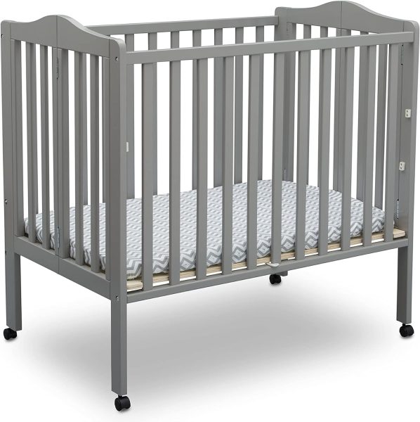 Folding Portable Mini Baby Crib with 1.5-inch Mattress - Greenguard Gold Certified, Grey