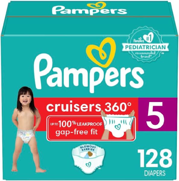 Pampers Cruisers 360 Diapers - Size 5, 128 Count, Pull-On Disposable Baby Diapers, Gap-Free Fit