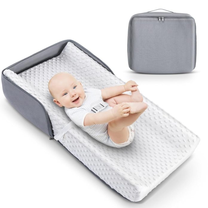 portable baby diaper changing pad with soft cover handle waterproof lining foam contoured changing table pad for dresser