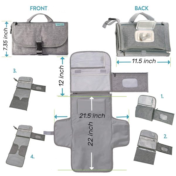 Portable Diaper Changing Pad, Portable Changing pad for Newborn Girl  Boy - Baby Changing Pad with Smart Wipes Pocket – Waterproof Travel Changing Kit - Baby Gift by Kopi Baby