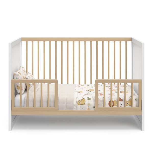 Storkcraft Calabasas 3-in-1 Convertible Crib (White with Driftwood) – GREENGUARD Gold Certified, Fits Standard Crib Mattress, Converts to Toddler Bed, Modern Style, Easy 30-Minute Assembly