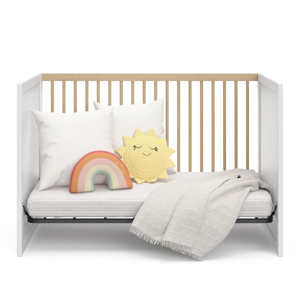 Storkcraft Calabasas 3-in-1 Convertible Crib (White with Driftwood) – GREENGUARD Gold Certified, Fits Standard Crib Mattress, Converts to Toddler Bed, Modern Style, Easy 30-Minute Assembly