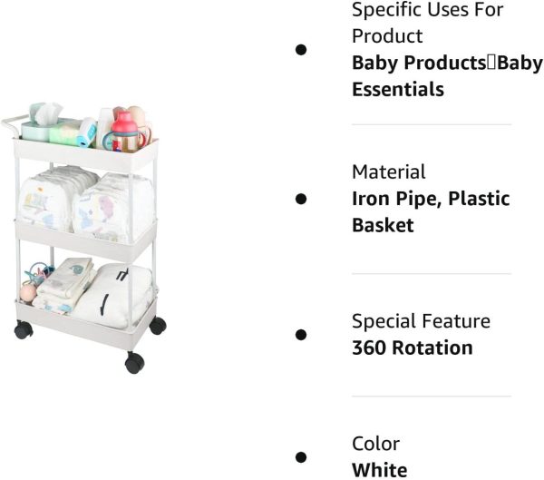 Volnamal Baby Diaper Caddy, Plastic Movable Cart for Newborn Nursery Essentials Diaper Storage Caddy Organizer for Changing Table  Crib, Easy to Assemble, Beige