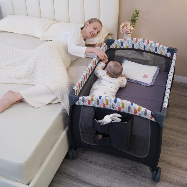 Pamo Babe Portable Crib for Baby Nursery Center Playard Baby Playpen Travel Crib Diaper Changer with Mattress