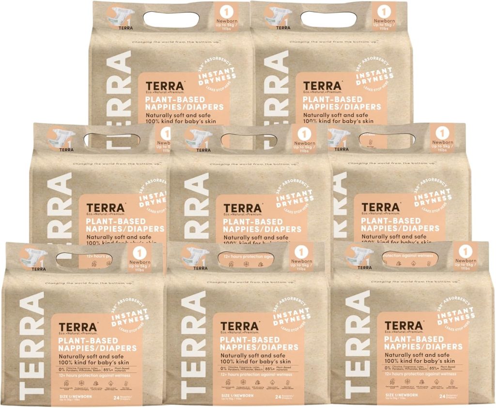 Terra Size 4 Diapers: 85% Plant-Based Diapers, Ultra-Soft Chemical-Free for Sensitive Skin, 22-30 Pounds, 18 Count Terra Size 4 Diapers: 85% Plant-Based Diapers, Ultra-Soft Chemical-Free for Sensitive Skin, 22-30 Pounds, 18 Count