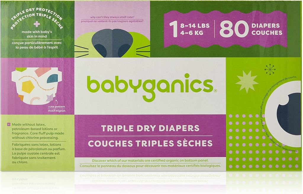 Babyganics Diapers, Size 1, 80 ct, Ultra Absorbent Diapers Babyganics Diapers, Size 1, 80 ct, Ultra Absorbent Diapers