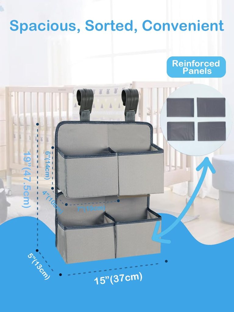 Hanging Diaper Organizer for Crib/Playpen/Bassinet – Hold 80+ Diapers - 4 Deep Pockets-H19in x L15 in Changing Table Diaper Holder - Hanging Diaper Stacker Nursery Caddy Organizer - Grey Hanging Diaper Organizer for Crib/Playpen/Bassinet – Hold 80+ Diapers - 4 Deep Pockets-H19in x L15 in Changing Table Diaper Holder - Hanging Diaper Stacker Nursery Caddy Organizer - Grey