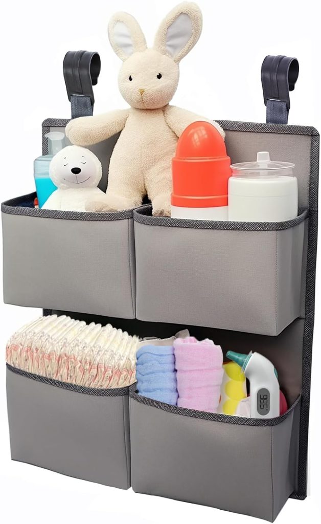 Hanging Diaper Organizer for Crib/Playpen/Bassinet – Hold 80+ Diapers - 4 Deep Pockets-H19in x L15 in Changing Table Diaper Holder - Hanging Diaper Stacker Nursery Caddy Organizer - Grey Hanging Diaper Organizer for Crib/Playpen/Bassinet – Hold 80+ Diapers - 4 Deep Pockets-H19in x L15 in Changing Table Diaper Holder - Hanging Diaper Stacker Nursery Caddy Organizer - Grey