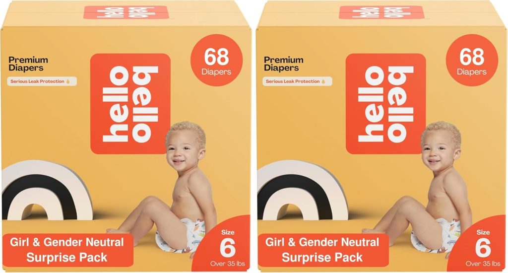 Hello Bello Premium Diapers, Size 5 (27+ lbs) Surprise Pack for Girls - 72 Count, Hypoallergenic with Soft, Cloth-Like Feel - Assorted Girl Gender Neutral Patterns Hello Bello Premium Diapers, Size 5 (27+ lbs) Surprise Pack for Girls - 72 Count, Hypoallergenic with Soft, Cloth-Like Feel - Assorted Girl Gender Neutral Patterns