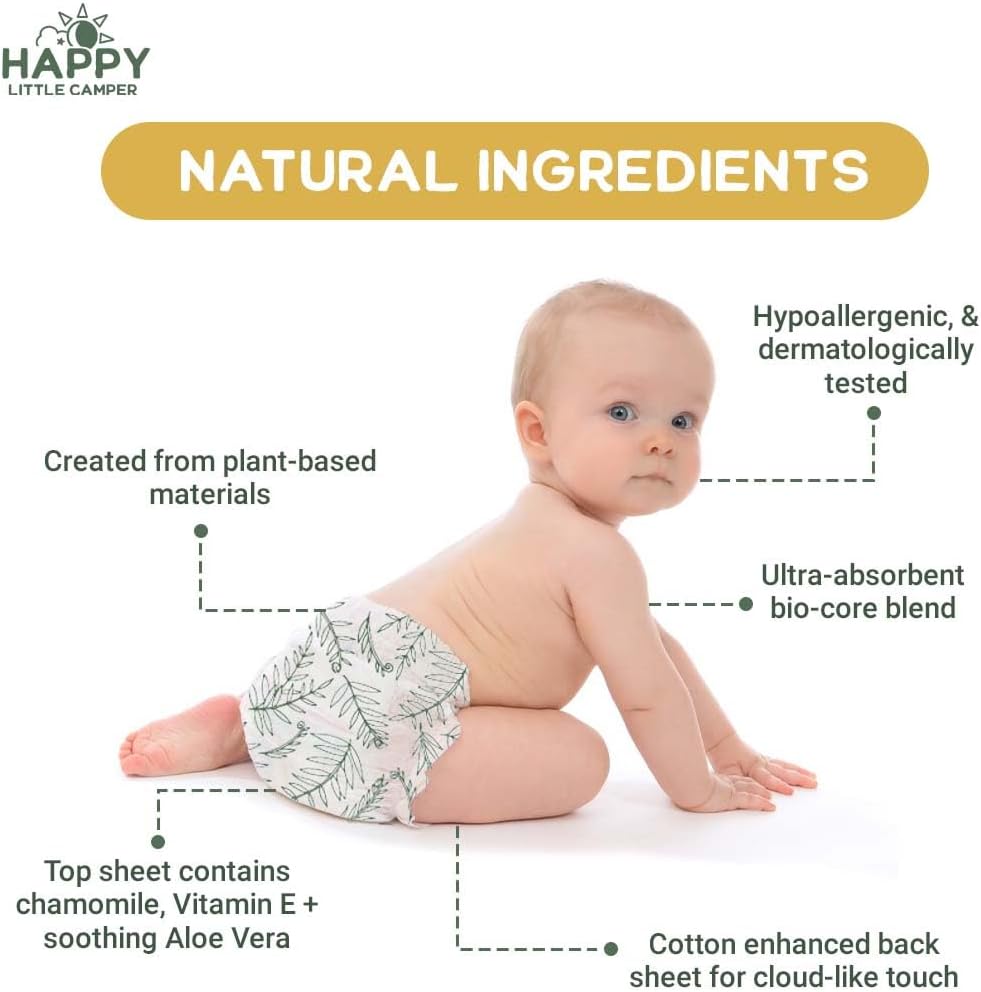 Happy Little Camper Ultra-Absorbent Natural Baby Diapers Size 4 - Hypoallergenic Chlorine-Free Disposable Diapers Safe for Sensitive Skin - Unscented Toddler Diapers - 29 Count Happy Little Camper Ultra-Absorbent Natural Baby Diapers Size 4 - Hypoallergenic Chlorine-Free Disposable Diapers Safe for Sensitive Skin - Unscented Toddler Diapers - 29 Count