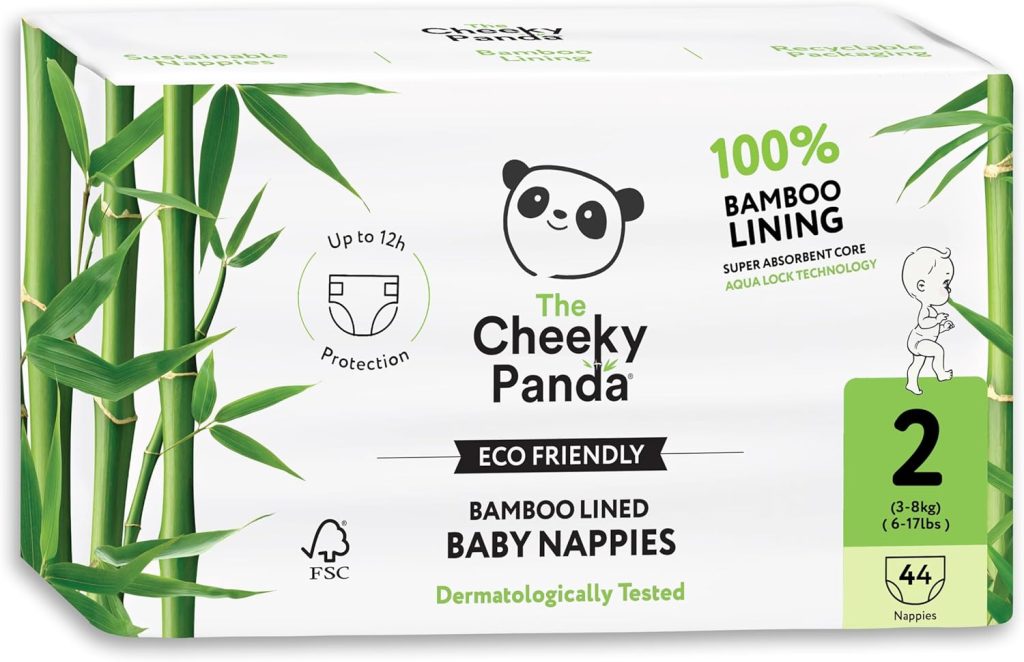 The Cheeky Panda Premium Baby Diapers Size 2 (12-18lbs) | 44 Bamboo Lined Disposable Diapers for Sensitive Skin The Cheeky Panda Premium Baby Diapers Size 2 (12-18lbs) | 44 Bamboo Lined Disposable Diapers for Sensitive Skin