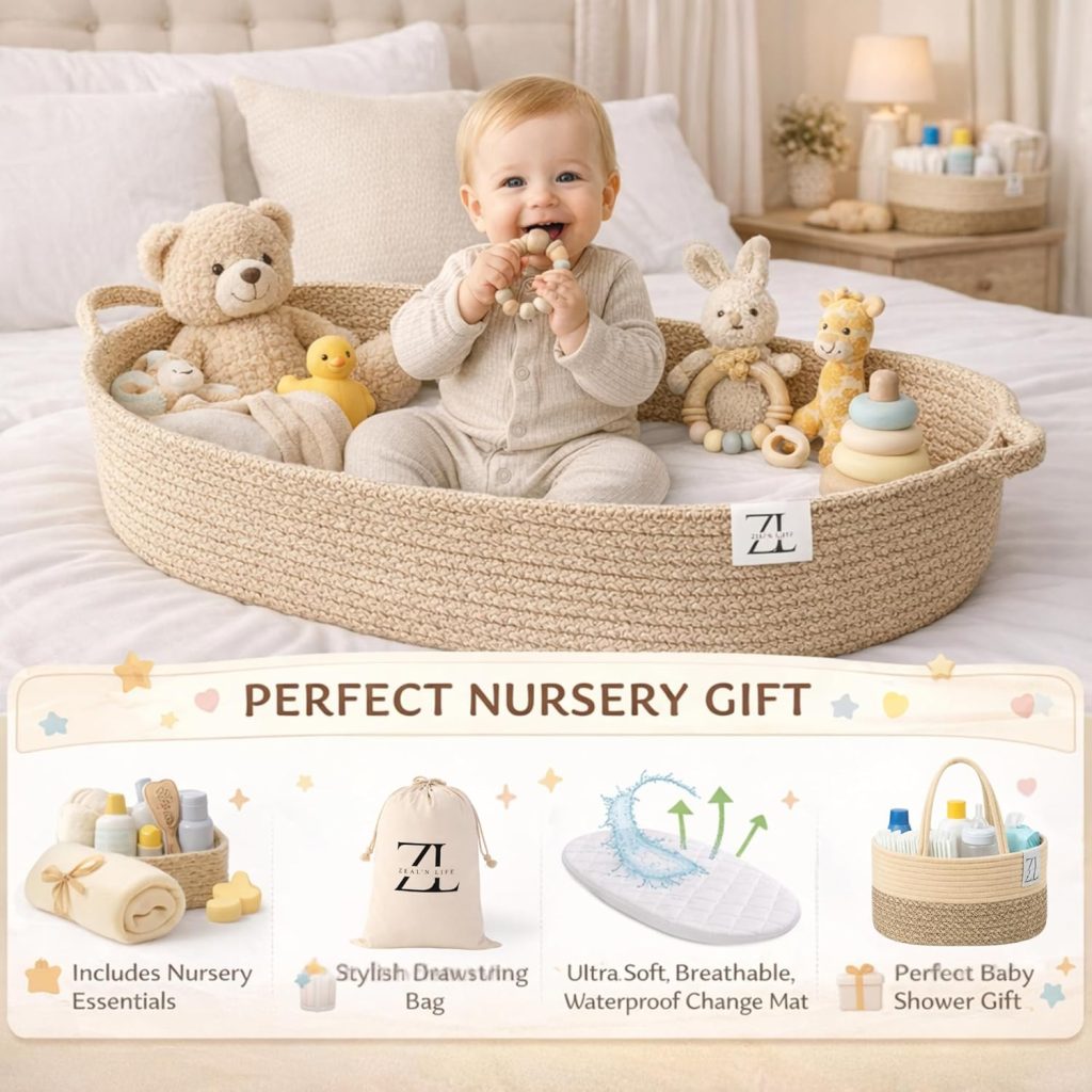 ZEALN LIFE Baby Changing Basket for Baby Dresser, Moses Basket for Babies, Diaper Basket, Baby Blanket, Foam Diaper Changing Pad for Dresser, Unisex Baby Moses Basket, Diaper Changing Pad ZEALN LIFE Baby Changing Basket for Baby Dresser, Moses Basket for Babies, Diaper Basket, Baby Blanket, Foam Diaper Changing Pad for Dresser, Unisex Baby Moses Basket, Diaper Changing Pad