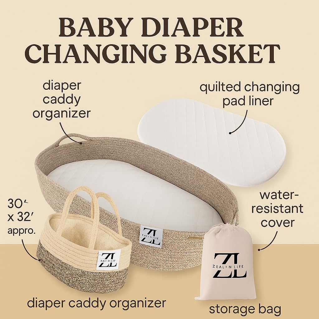 ZEALN LIFE Baby Changing Basket for Baby Dresser, Moses Basket for Babies, Diaper Basket, Baby Blanket, Foam Diaper Changing Pad for Dresser, Unisex Baby Moses Basket, Diaper Changing Pad ZEALN LIFE Baby Changing Basket for Baby Dresser, Moses Basket for Babies, Diaper Basket, Baby Blanket, Foam Diaper Changing Pad for Dresser, Unisex Baby Moses Basket, Diaper Changing Pad