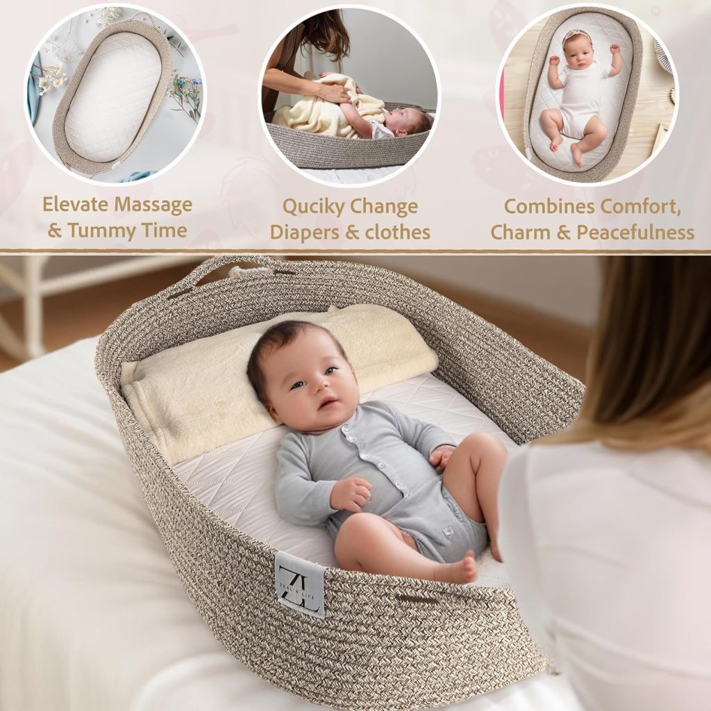 ZEALN LIFE Baby Changing Basket for Baby Dresser, Moses Basket for Babies, Diaper Basket, Baby Blanket, Foam Diaper Changing Pad for Dresser, Unisex Baby Moses Basket, Diaper Changing Pad ZEALN LIFE Baby Changing Basket for Baby Dresser, Moses Basket for Babies, Diaper Basket, Baby Blanket, Foam Diaper Changing Pad for Dresser, Unisex Baby Moses Basket, Diaper Changing Pad