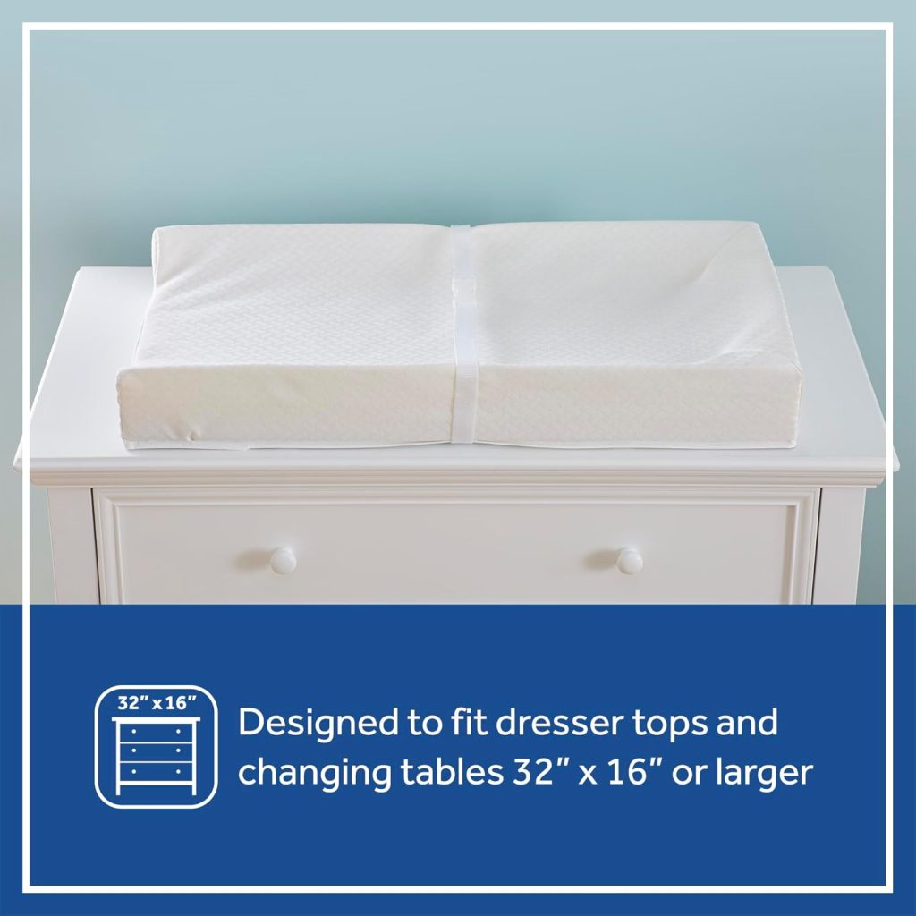 Sealy Baby Cotton Comfort Waterproof 3-Sided Contoured Diaper Changing Pad for Dresser or Table, Durable Easy to Clean Surface, Eco Friendlier Cover Soy-Enhanced Foam, Made in USA - White, 32x16” Sealy Baby Cotton Comfort Waterproof 3-Sided Contoured Diaper Changing Pad for Dresser or Table, Durable Easy to Clean Surface, Eco Friendlier Cover Soy-Enhanced Foam, Made in USA - White, 32x16”