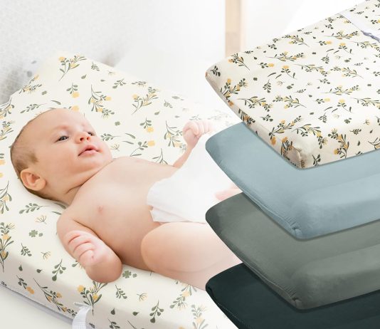 Shappy 4 Pcs Changing Pad Cover for Baby 32 x 15 Inch 100% Muslin Cotton Changing Pad Sheet Breathable Fitted Changing Table Diaper Pad Cover(Lively Color, Leaves)