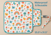 Changing Mat – Biggest Waterproof & Reusable Portable Changing Pad 25.5″x31.5″ for Change Diaper in Any Places On the Go – Wipeable Compact Baby Change Cover Liner – Unisex Design for Girls & Boys