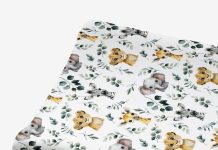 HawSkgFub African Safari Jungle Animals Eucalyptus Leaf Changing Pad Cover Baby Girls Boys, Giraffe Elephant Lion Zebra Diaper Change Table Sheet, Stretchy Safe Snug Fitted Changing Mat 32″/34″ x 16″