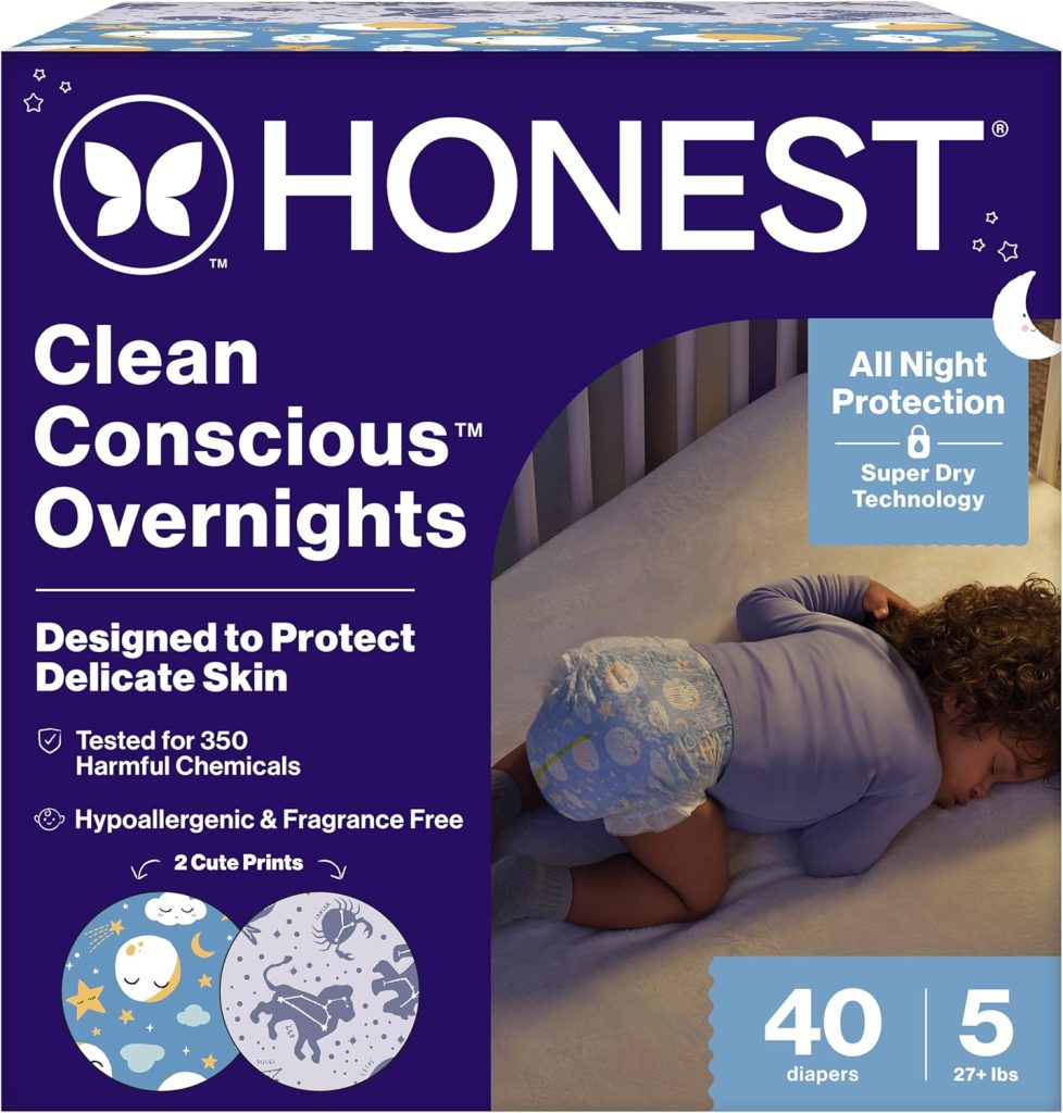 The Honest Company Comfort Dry Overnight Diapers, Up to Hours Protection, Hypoallergenic, Cozy Cloud + Star Signs, Club Box Size (22–37 lbs), Count The Honest Company Comfort Dry Overnight Diapers, Up to Hours Protection, Hypoallergenic, Cozy Cloud + Star Signs, Club Box Size (22–37 lbs), Count