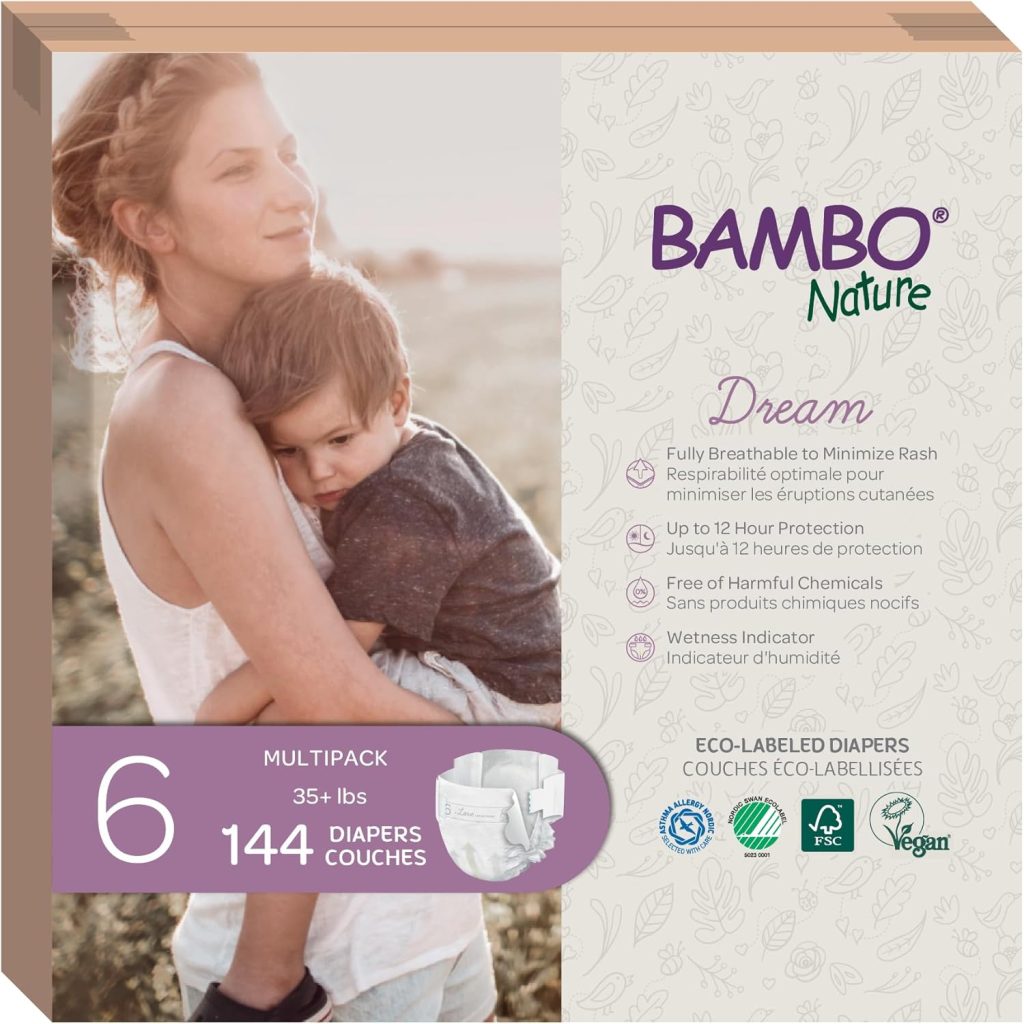 Bambo Nature Hypoallergenic Baby Diapers, Eco-Labelled Sustainable Diapers, Enhanced Leakage Protection, Totally Chlorine-free, Skin Friendly, and Super Absorbent - Size (144 Count) Bambo Nature Hypoallergenic Baby Diapers, Eco-Labelled Sustainable Diapers, Enhanced Leakage Protection, Totally Chlorine-free, Skin Friendly, and Super Absorbent - Size (144 Count)