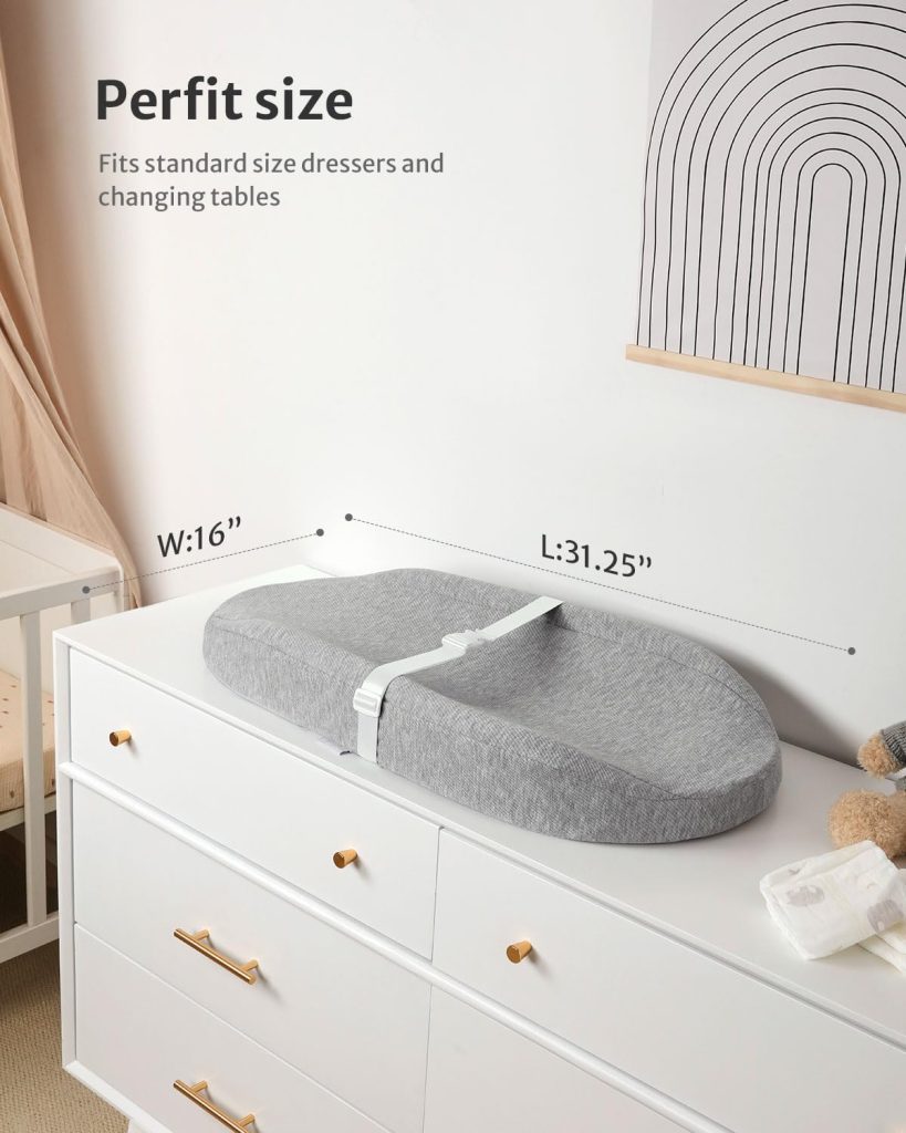 Blissful Diary Baby Changing Pad with Waterproof Lining Foam, Includes a Soft Washable Cover, Contoured Changing Table Pads for Dresser Top with Non-Slip Bottom, 32”×16” (Grey, Avocado) Blissful Diary Baby Changing Pad with Waterproof Lining Foam, Includes a Soft Washable Cover, Contoured Changing Table Pads for Dresser Top with Non-Slip Bottom, 32”×16” (Grey, Avocado)