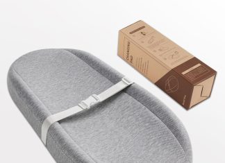Blissful Diary Baby Changing Pad with Waterproof Lining Foam, Includes a Soft & Washable Cover, Contoured Changing Table Pads for Dresser Top with Non-Slip Bottom, 32”×16” (Grey, Avocado)