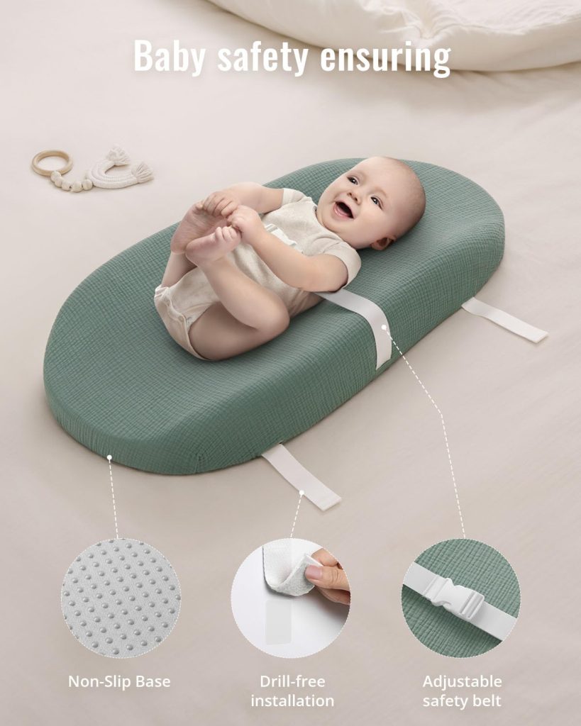 Blissful Diary Muslin Baby Changing Pad with Waterproof Lining Foam, Diaper Changing Table Pad with Cover for Dressers (Roman Green, Avocado) Blissful Diary Muslin Baby Changing Pad with Waterproof Lining Foam, Diaper Changing Table Pad with Cover for Dressers (Roman Green, Avocado)
