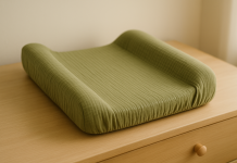 Blissful Diary Muslin Baby Changing Pad with Waterproof Lining Foam, Diaper Changing Table Pad with Cover for Dressers (Roman Green, Avocado)