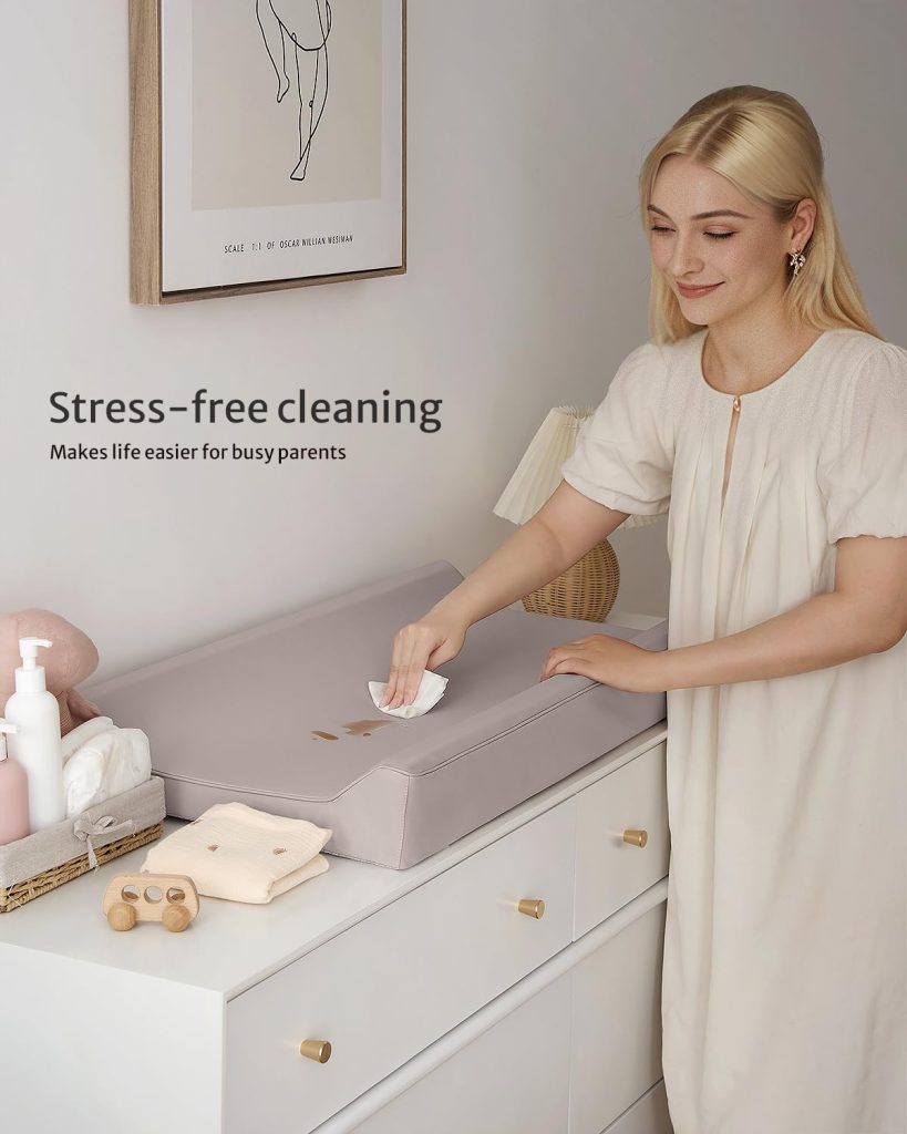 Blissful Diary Vegan Leather Baby Changing Pad with Waterproof Wipe-Clean PU Cover, Standard Size Cozy Diaper Changing Pad for Dresser and Table, Taupe Blissful Diary Vegan Leather Baby Changing Pad with Waterproof Wipe-Clean PU Cover, Standard Size Cozy Diaper Changing Pad for Dresser and Table, Taupe
