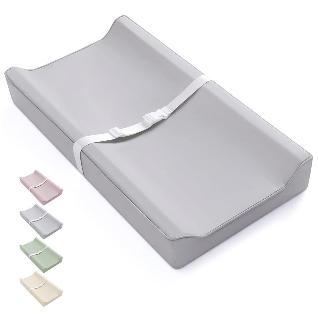 Blissful Diary Vegan Leather Baby Changing Pad with Waterproof Wipe-Clean PU Cover, Standard Size Cozy Diaper Changing Pad for Dresser and Table, Light Gray Blissful Diary Vegan Leather Baby Changing Pad with Waterproof Wipe-Clean PU Cover, Standard Size Cozy Diaper Changing Pad for Dresser and Table, Light Gray
