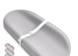 Blissful Diary Vegan Leather Baby Changing Pad with Waterproof & Wipe-Clean PU Cover, Standard Size Cozy Diaper Changing Pad for Dresser and Table, Light Gray