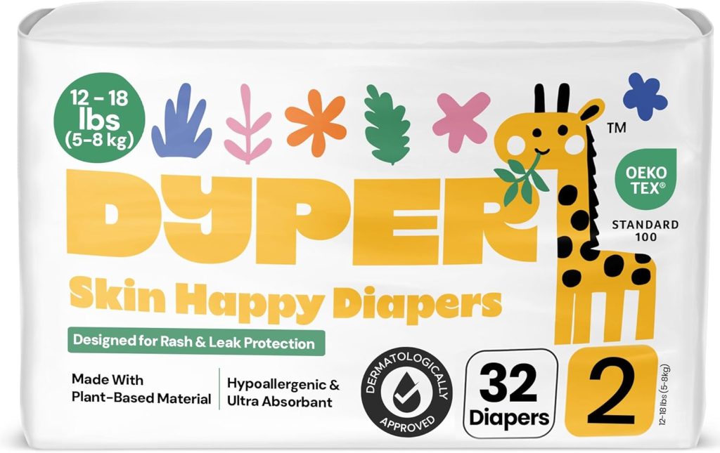 DYPER - Baby Diapers Size (32 Count) - Plant Based Disposable Diapers for Day and Overnight Premium Leak Protection, Skin-Friendly Comfort with Soft Size Diapers (12-18 lbs) DYPER - Baby Diapers Size (32 Count) - Plant Based Disposable Diapers for Day and Overnight Premium Leak Protection, Skin-Friendly Comfort with Soft Size Diapers (12-18 lbs)