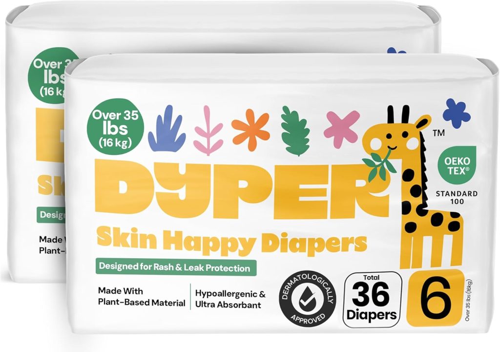 DYPER - Baby Diapers Size (32 Count) - Plant Based Disposable Diapers for Day and Overnight Premium Leak Protection, Skin-Friendly Comfort with Soft Size Diapers (12-18 lbs) DYPER - Baby Diapers Size (32 Count) - Plant Based Disposable Diapers for Day and Overnight Premium Leak Protection, Skin-Friendly Comfort with Soft Size Diapers (12-18 lbs)