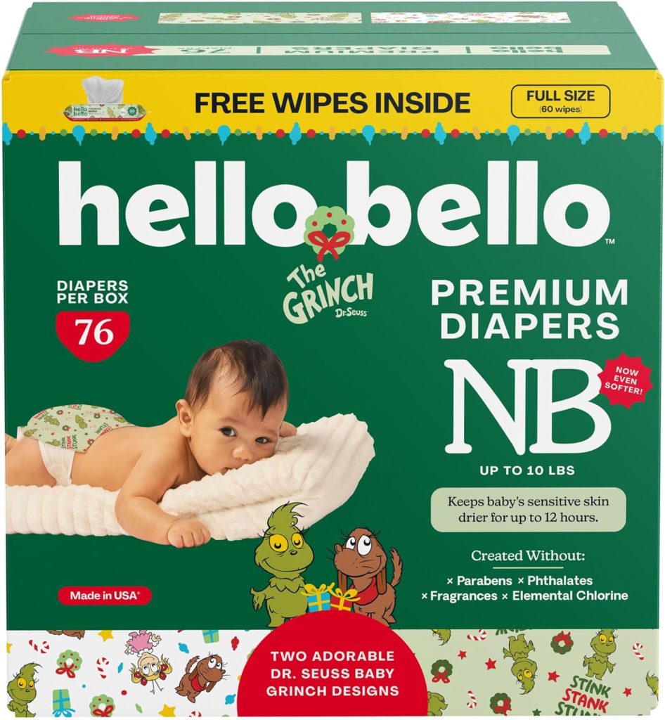 Hello Bello Premium Newborn Diapers, Honeysuckle Designs, 76ct Club Box, Hypoallergenic and Extra Absorbent Hello Bello Premium Newborn Diapers, Honeysuckle Designs, 76ct Club Box, Hypoallergenic and Extra Absorbent