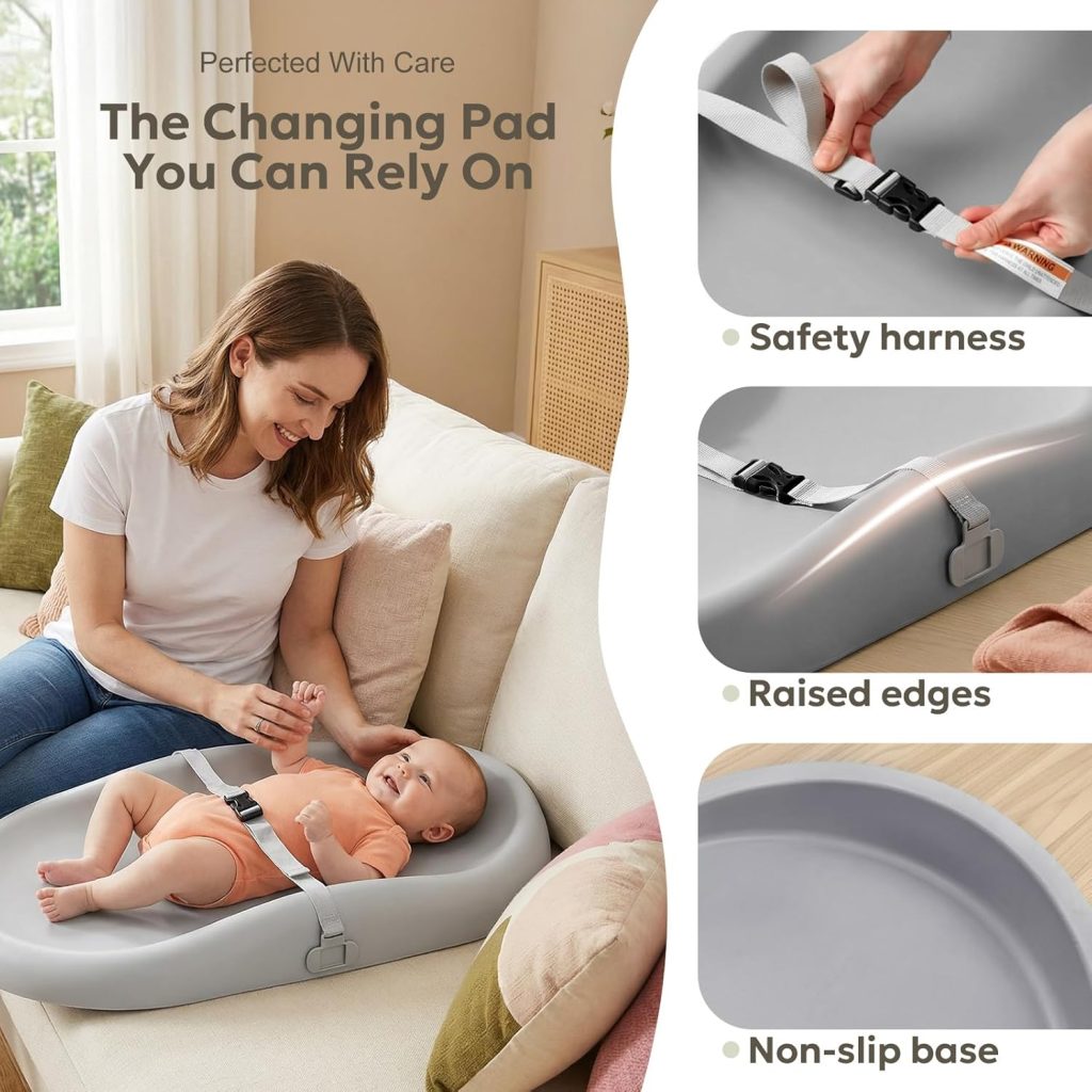 Mallify Baby Changing Pad with Waterproof and Non-Toxic Surface, Changing Table Pad with Adjustable Safety Belt, Wipe-Clean Portable Changing Pad for Dresser(Grey) Mallify Baby Changing Pad with Waterproof and Non-Toxic Surface, Changing Table Pad with Adjustable Safety Belt, Wipe-Clean Portable Changing Pad for Dresser(Grey)