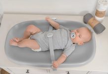 Papablic Baby Changing Pad – Soft & Wipeable Diaper Changing Table Mat for Dresser Bed Sofa, Built-in Safety Belt, Non-Slip, Waterproof, Easy to Clean – Gray, Ideal Gift for New Parents